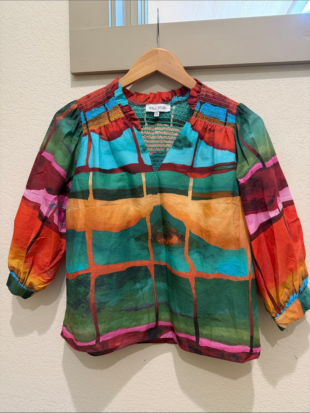 Stylish Multicolor Grid-Print V-Neck Blouse by VERA STOLY